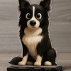 Figura personalizada de Border Collie blanco y negro sentado, hecha en metacrilato impreso y cortado a láser por Ploopi Pets
